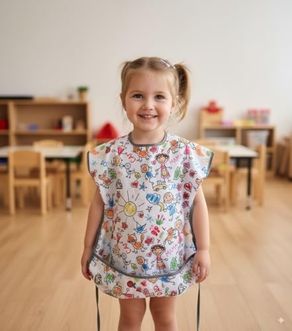 Diğer 57855210125571180184975 Family 3-6 Yaş Kısa Kollu Sıvı Geçirmez Önlük, Makinede Yıkanabilir, Boya, Oyun Ve Yemek Zamanı Açık Bej