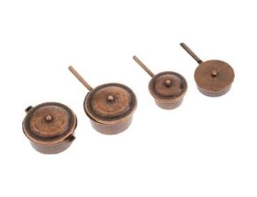 Diğer 57855210128563980184975 Exe Minyatür 4 Adet Metal Tencere Tava Seti Bebek Evi Çocuk Oyuncakları Kahverengi Ahşap