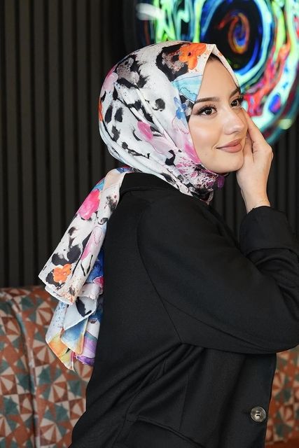 Diğer 57855210131656980184975 Çiçek Desen Renkli Soft Pamuk Şal Çok Renkli 53 Açik Gri