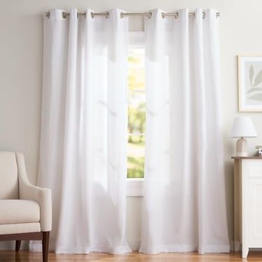 Diğer 57855210131813880184975 Özel Grommet Top Keten Pencere Perdeleri, Polyester, Kış-Beyaz, 96 İnç Uzunluk 50 X 22 0.30