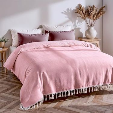 Diğer 57855210131832780184975 Kanepe, Koltuk Ve Yatak Örtüsü - 200X220 Cm -%100 Pamuk İplik - Nefes Alır Ve Yakmaz - Oturma Odası Ve Yatak Odası Dekorasyonu - Orta Kalınlıkta Pamuk Battaniye - Boho Tasarım - Pudra Açik Gri