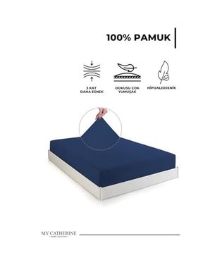 Diğer 57858324440053299283959 Lastikli & Hipoalerjenik Çarşaf %100 Pamuk Penye Kumaş Çift Kişilik 140X200 Cm - Lacivert, Luxcarsaf Abanoz