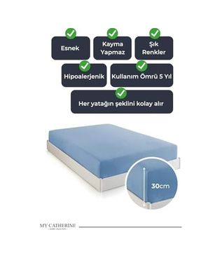 Diğer 57858324441341599283959 Lastikli & Hipoalerjenik Çarşaf%100 Pamuk Penye Kumaş Mavi 140X200, Luxcarsaf Abanoz