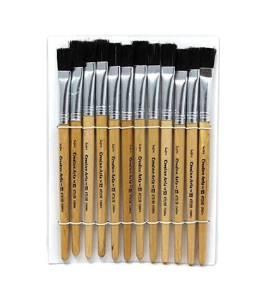 Diğer 57858324452744199283959 Flat Tip Easel Paint Brushes, Short Stubby Handle, 0.50 Inch, Natural Handles, Bristles, 12/pack Ahşap