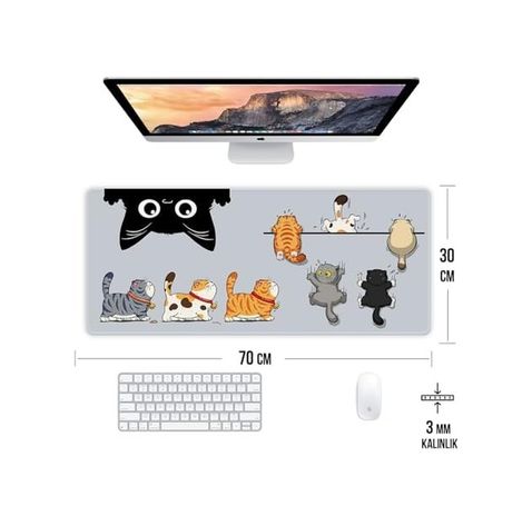 Diğer 57858324453259899283959 Yaramaz Kediler Oyun Gaming Klavye Mouse Pad Masa Matı 70X30Cm Kaymaz Kauçuk Taban Dikişli Kenar 001