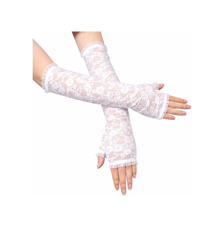 Diğer MEYSMRSMRG082-B-BLMY Mey İthalat Uzun Zarif Dantel Eldiven Parmaksız Beyaz 35 Cm