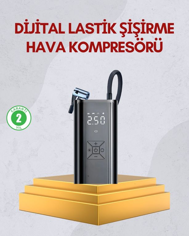 Diğer TKNUCZZZEG216ARAÇPOMPASI-3MKR Kablosuz Kullanımlı Dijital Kontrollü Taşınabilir Şişirme Cihazı