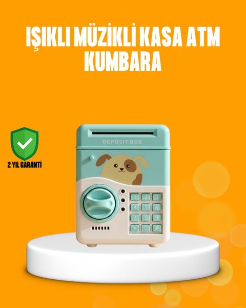 Diğer TKNUCZZZSAM51MÜZİKLİIŞIKLIKUMBARA-12 Su Yeşili Atm Kasa Görünümlü Elektronik Şifreli Çocuk Kumbarası