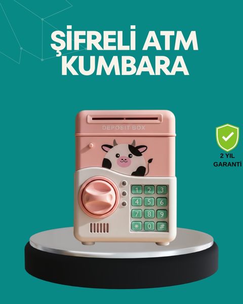 Diğer TKNUCZZZSAM51MÜZİKLİIŞIKLIKUMBARA-18 Pembe Atm Kasa Görünümlü Elektronik Şifreli Çocuk Kumbarası