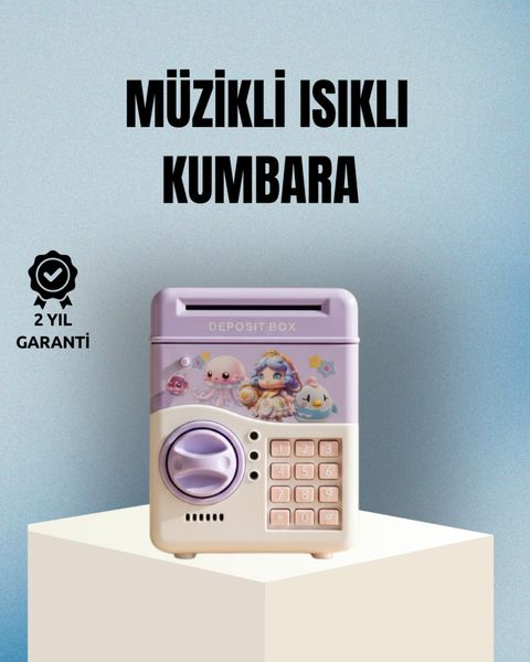 Diğer TKNUCZZZSAM51MÜZİKLİIŞIKLIKUMBARA-1M Işıklı Sesli Şifreli Otomatik Para Çeken Kumbara Mor