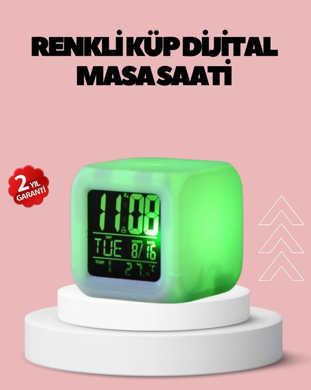Diğer TRİTHLTUCZZZKÜPÇALARSAAT-4-BLNCCC Kronometre Ve Takvim Destekli Renk Değiştiren Led Dijital Küp Saat Çok Renkli