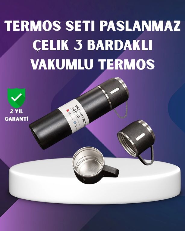 Diğer TRİTHLTXUCZZZTERMOSSETİİ-4-BLNCCC Paslanmaz Termos İkili Bardak Seti 6-12 Saat Sıcak/soğuk Tutma Açık Gri
