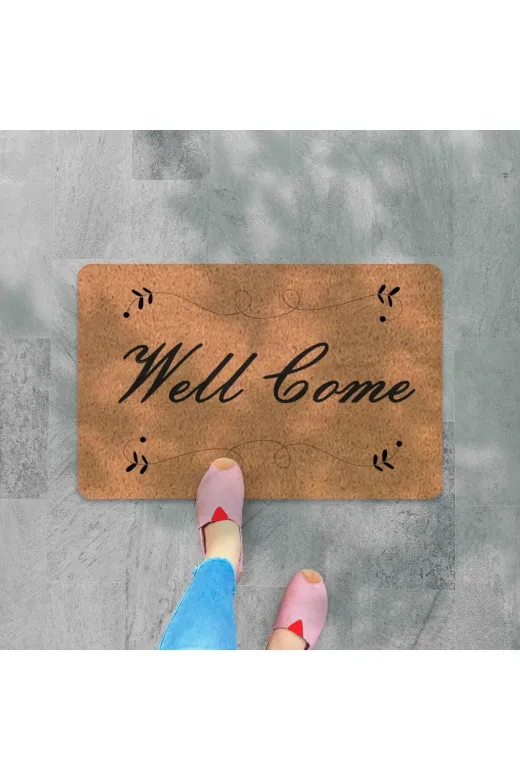 Dijital Baskılı Kapı Önü Paspas Welcome Yazlı (Hoş Geldiniz) Yazılı Yıkanabilir Nem Alıcı