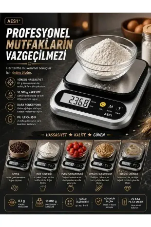 Dijital Mutfak ve Kahve Tartısı Hassas Gram Terazisi Paslanmaz Çelik LCD Ekran Çoklu Ölçüm g/oz 10 KG Kapasite
