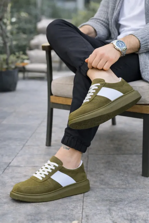 DMR Elegance AYK-BYJOY-JY82829463712 Jy011 Line Erkek Günlük Bağcıklı Süet Spor Sneaker Ayakkabı Sht - Haki/beyaz