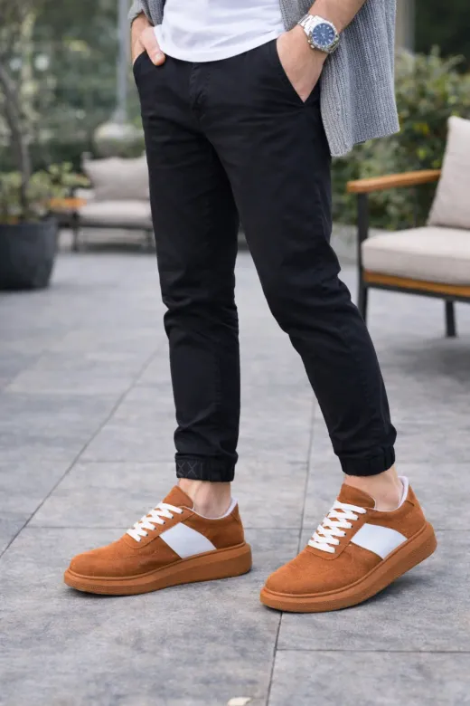 DMR Elegance AYK-BYJOY-JY82829463714 Jy011 Line Erkek Günlük Bağcıklı Süet Spor Sneaker Ayakkabı - Taba/beyaz