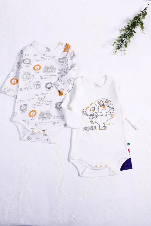 DMR Elegance DMR-BABY-BBYXML-202201200317 Aslan Desenli Uzun Kol 2'li Erkek Bebek Body