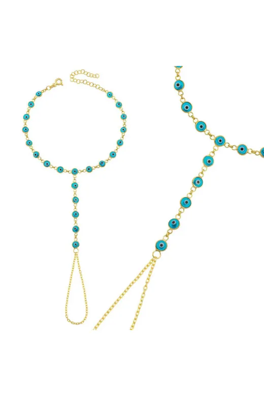 DMR Elegance DMR-GMSH-BRKD-BR11005153 Gümüş Gold Mavi Nazar Boncuklu Şahmeran