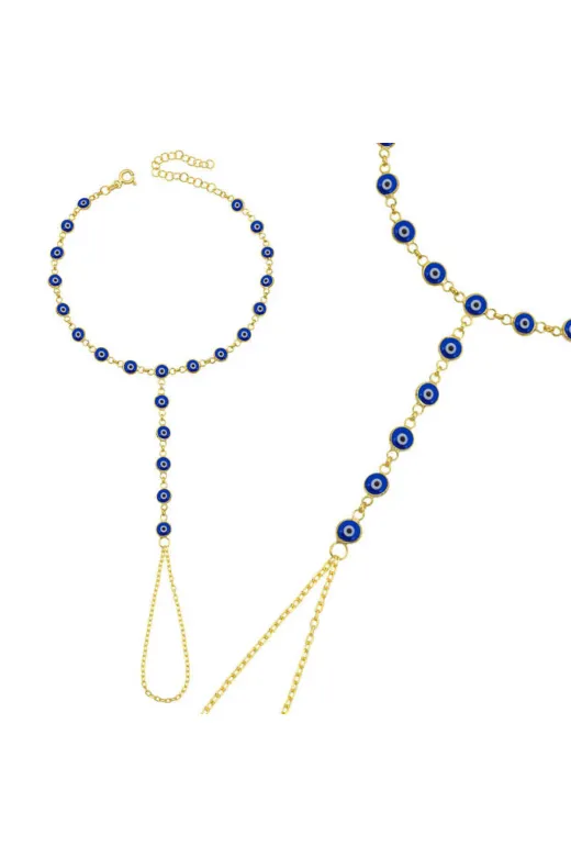 DMR Elegance DMR-GMSH-BRKD-BR11005156 Gümüş Gold Lacivert Nazar Boncuklu Şahmeran