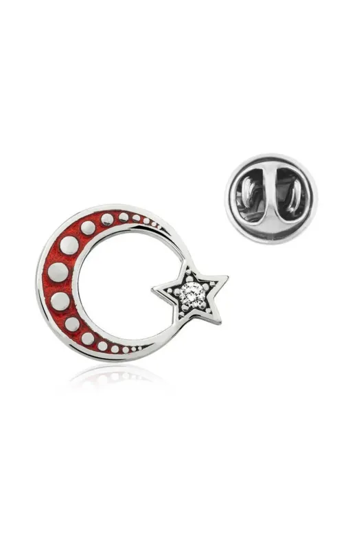 DMR Elegance DMR-GMSH-BRKD-BRS981210125 Gümüş Ay Yıldız Rozet