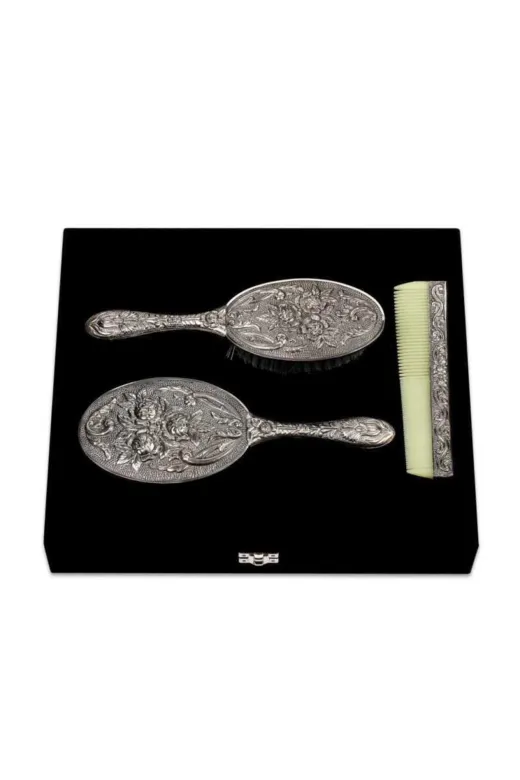 DMR Elegance DMR-GMSH-BRKD-KR2550047 Gümüş Ayna Tarak Fırça Takımı - 3 Parça