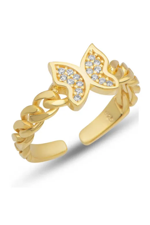 DMR Elegance DMR-GMSH-BRKD-LR11003831 Gümüş Ayarlanabilir Gold Kelebek Kadın Yüzük
