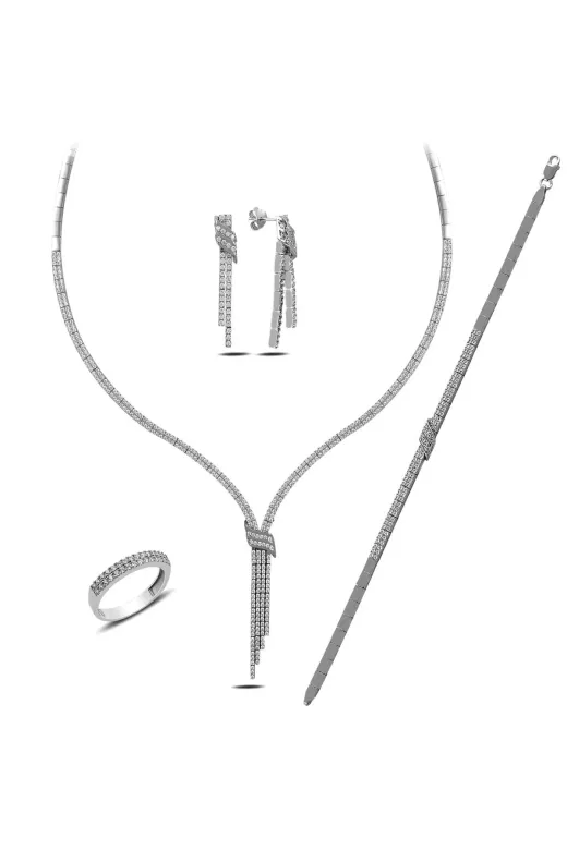 DMR Elegance DMR-GMSH-BRKD-ST11005031 Gümüş Kemerli Su Yolu Gelinlik Kadın Set