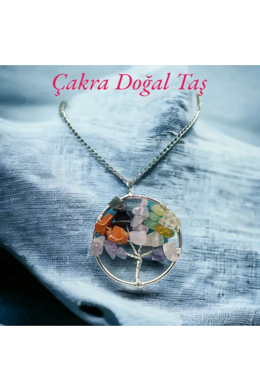 DOĞAL TAŞ CENNETİ ÇAKRAHAYAT Çakra Taşı Hayat Ağacı Doğal Taş Kolye Ucu 45Cm Zincir