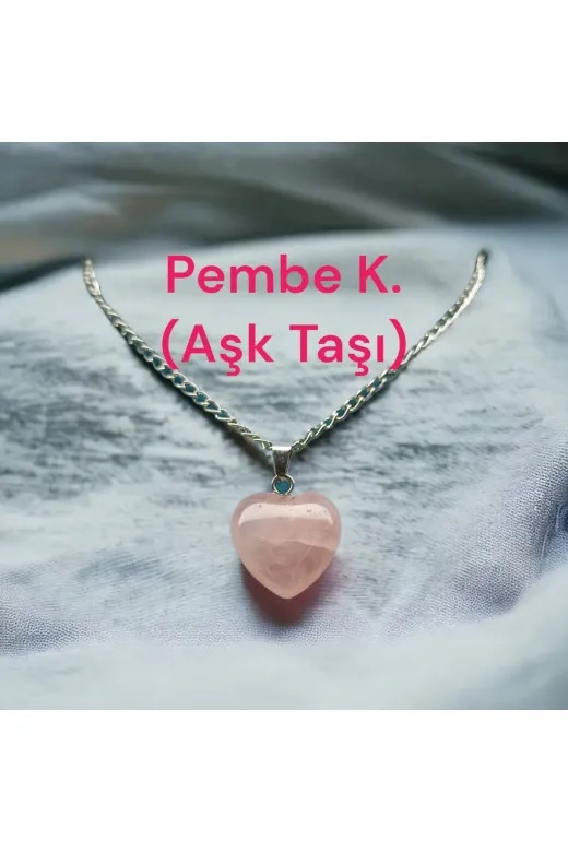 DOĞAL TAŞ CENNETİ PEMBEKUVARSKALP Pembe Kuvars Kalp Doğal Taş Kolye Ucu (Sertifikalı)(45Cm Zincir)
