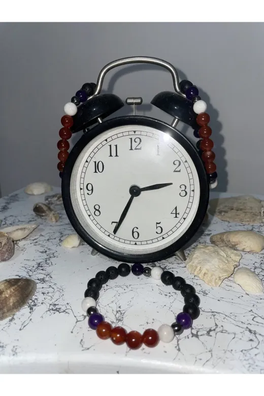 Doğaltaş GNTRZ01 Terazi Burcu Bileklik 8Mm Ay Taşı, Akik,lavtaşı , Hematit ,ametist Doğal Taş Erkek Bileklik