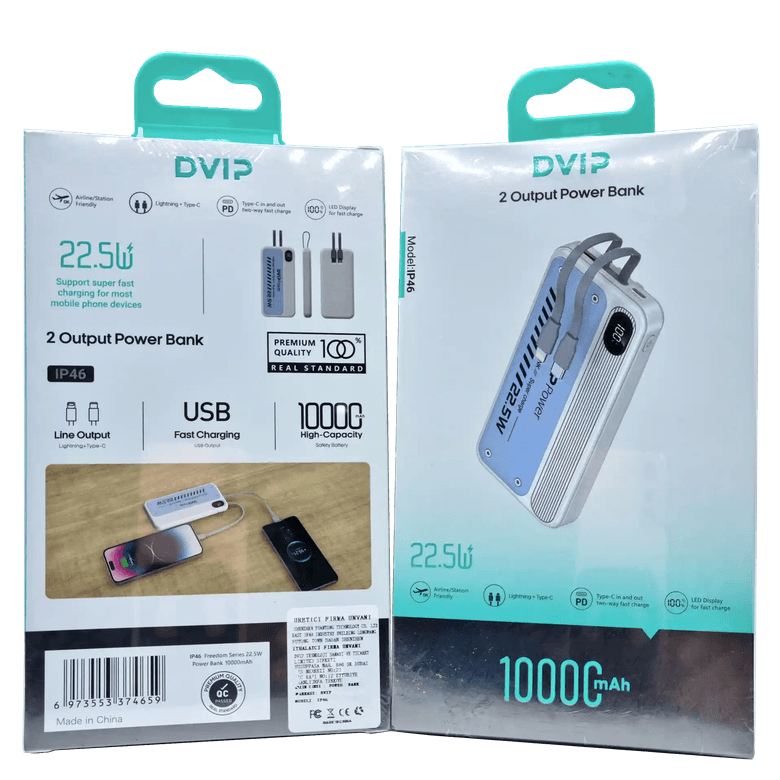 DVIPIP46 Dvip  Ip46 Pd 22.5W 10.000 Mah Dijital Göstergeli Kablolu Powerbank