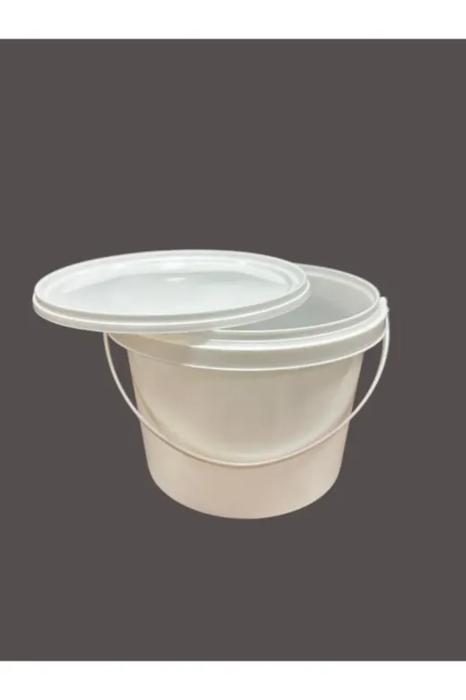 EKBAĞ EB0023 Plastik Kova 2 Lt (5 Adet)Plastik Kapaklı Kova Hobi Boya Gıda Yoğurt Kovası Beyaz