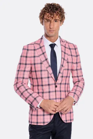 Ekose Desenli Slim Fit Pembe Erkek Ceket - Wessi
