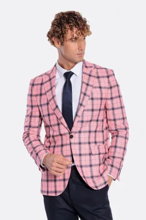 Ekose Desenli Slim Fit Pembe Erkek Ceket - Wessi