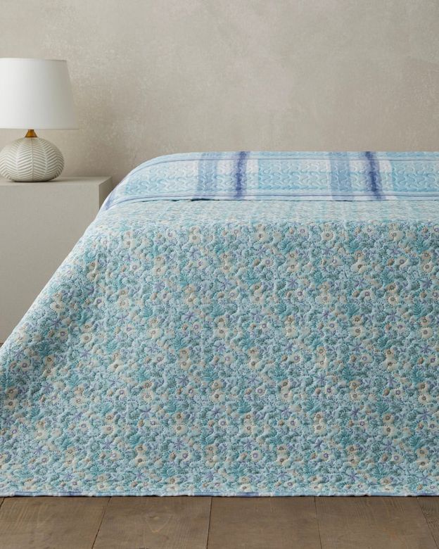 English Home 60400888 Misty Flora Çift Kişilik Çok Amaçlı Örtü 200X220 Cm Açık Mavi