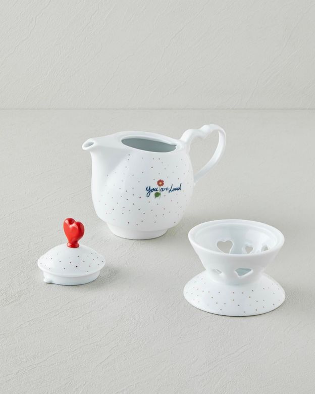 English Home beloved89999 Beloved Porselen Isıtıcılı Demlik Seti 850 Ml Beyaz