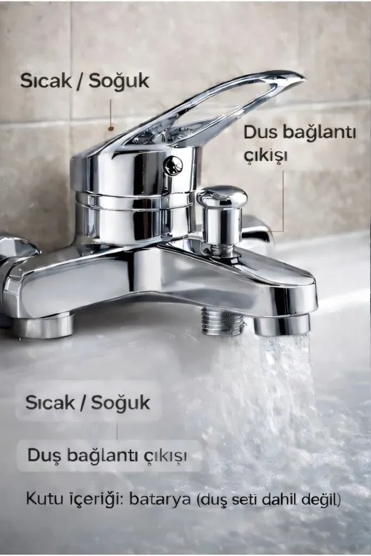 enpres 15 Banyo Bataryası (Küvet Bataryası) – Sıcak/soğuk Karıştırıcılı, Duş Çıkışlı