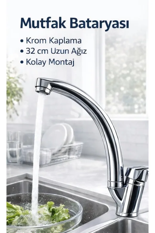 enpres EVYE-32-01 Tek Kollu Eviye Bataryası Krom Görünümlü 32 Cm