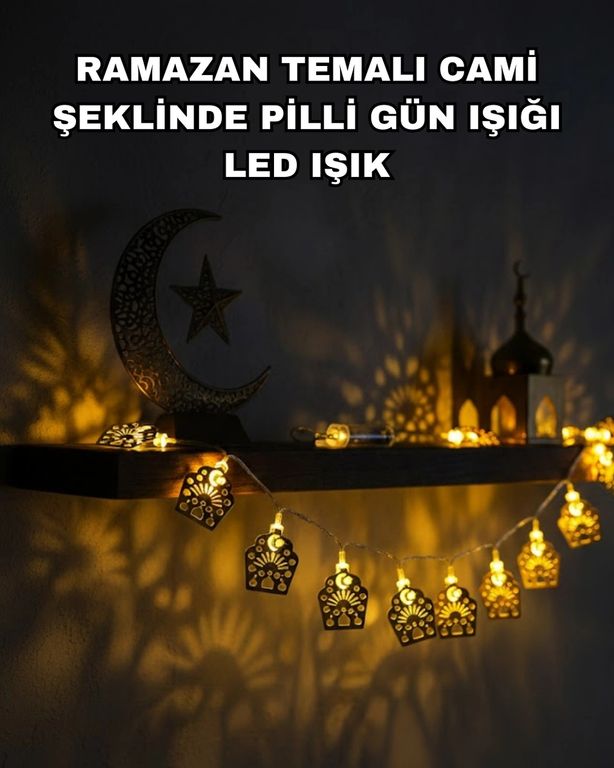 Epilons TRİTHLTUCZZZCAMİRAMAZANLEDIŞIK-5-BLNCCC Pilli Ramazan Ve Bayram Led Işık Zinciri Cami Temalı Dekoratif Çok Renkli