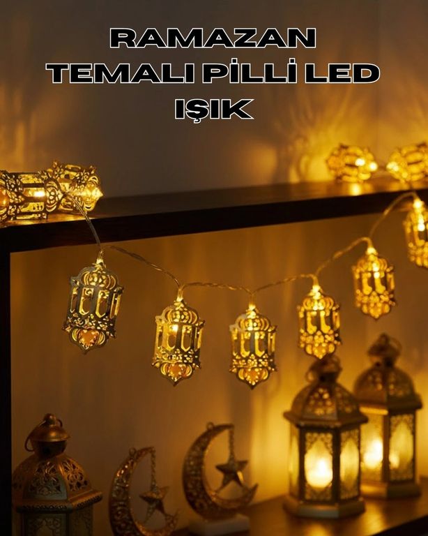 Epilons TRİTHLTUCZZZFENERRAMAZANLEDIŞIK-1-BLNCCC Pilli Ramazan Işıkları Altın Renk Fener Figürlü Led Süsleme Çok Renkli