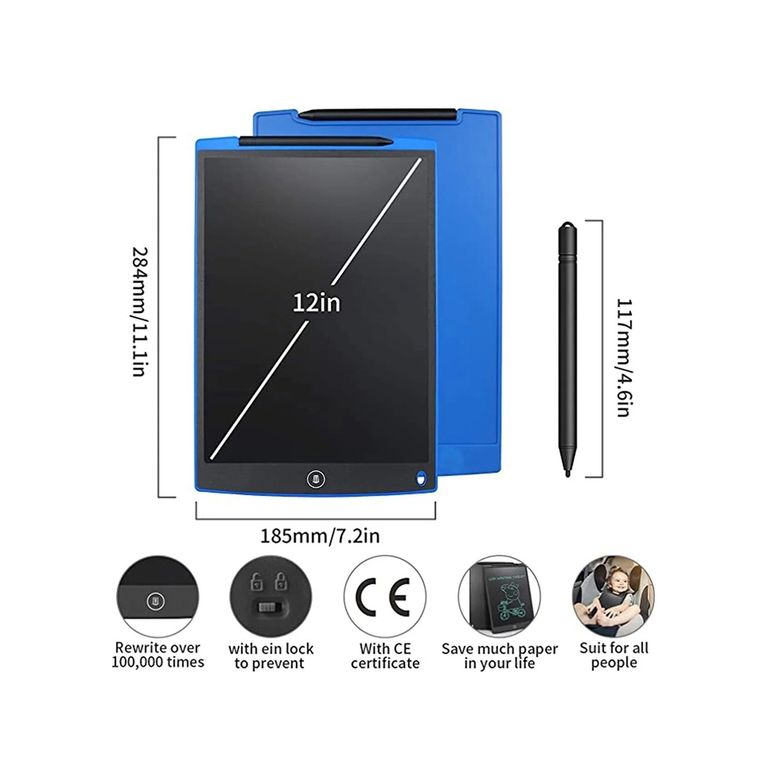 Epilons TrLat0EM0015K-siyah-BLNCC 12 Inc Writing Lcd Grafik Dijital Kalemli Çizim Tableti Yazı Tahta Not Yazma Eğitim Tableti Beyaz