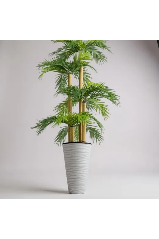 ERHAN FLOWERS erh.1673 Yapay Palmiye Ağacı Bambu 4 Gövdeli 36 Yaprak 145 Cm Kumsal Plastik Saksılı