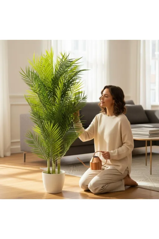 ERHAN FLOWERS mını.areka Lüx Yapay Areka Bambu Ağacı Çift Renk 140 Cm 40 Yaprak