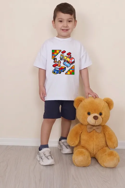 Erkek Çocuk Üst Oversize Tişört Alt Şort Bly Tasarım5 Alt Üst Takım