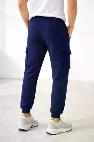 Erkek Jogger Eşofman Altı Regular Fit , Kargo Cepli, Lastikli Paça, Günlük Spor Pantolon - Lacivert - S - Lacivert