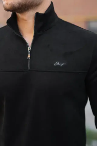 Erkek Süet Yarım Fermuar Dik Yaka Sweat