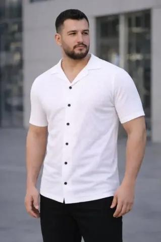 Erkek Waffle Dokuma Açık Yakalı Düğmeli Regular Kalıp 3’lü Gömlek Seti - Bej, Beyaz, Lacivert - XS - Çok Renkli