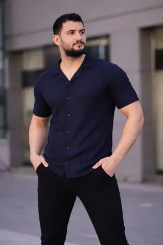 Erkek Waffle Dokuma Açık Yakalı Düğmeli Regular Kalıp 3’lü Gömlek Seti - Bej, Beyaz, Lacivert - XS - Çok Renkli