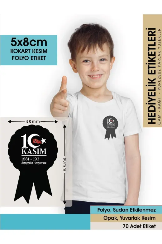 ETK00070-5X8 10 Kasim Etiketi - Atatürk'ü Anma Kokart Etiketi - 5X8Cm - Letbil Reklam Sticker