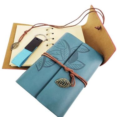 ETT 562741422701 Özel Ahşap Kutulu Mavi Deri Defter Ve Anahtarlık Set